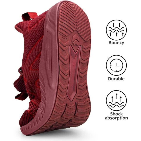 Feethit Women Burgundy Lightweight Wide Mesh Workout Sneakers For Tennis Gym - Picture 4 of 7